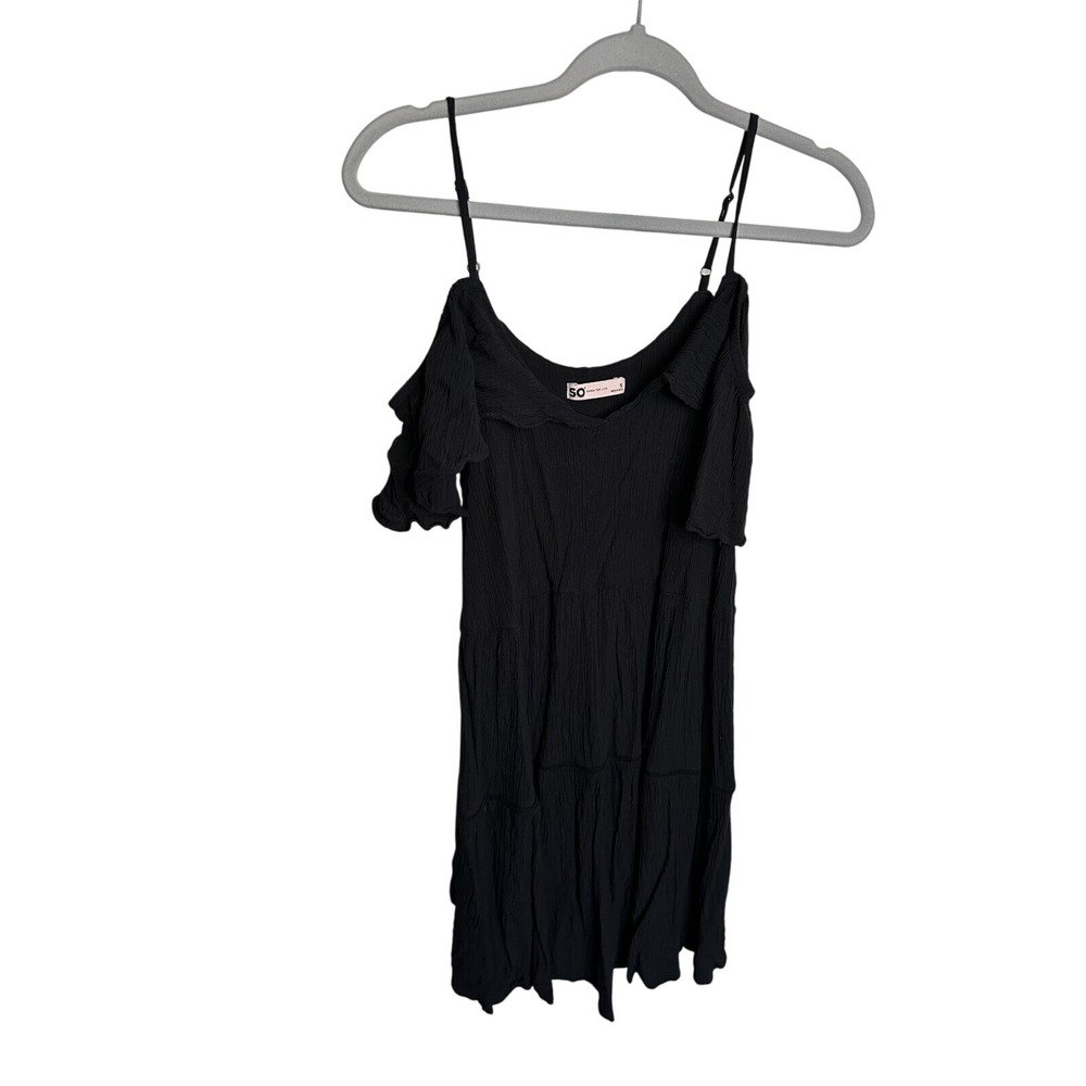 SO Black Dress Off Shoulder Ruffle‎ Tiered Casual Sundress Summer Small